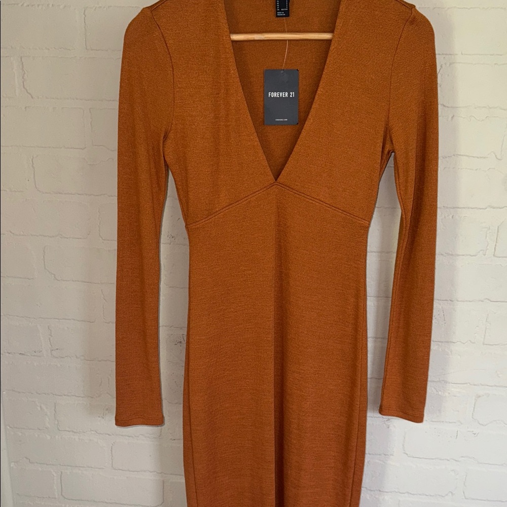 Forever 21 dress Long Sleeve soft v neck bodycon Small NeW
